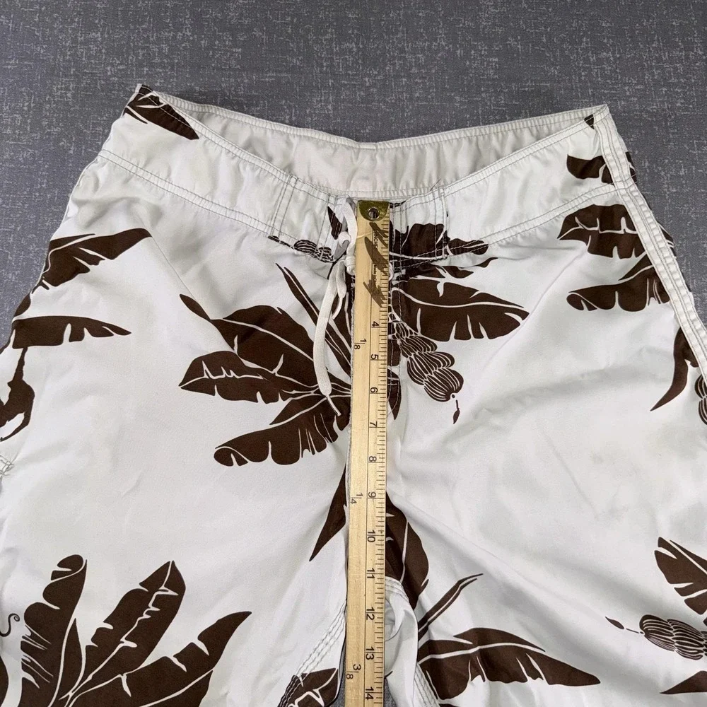 Billabong Board Shorts Mens 36 White Brown Hawaiian Floral Swim Trunks Surf